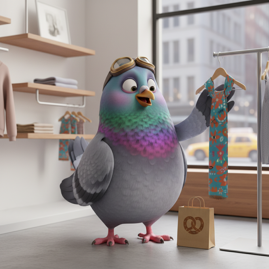 Pidgie shopping at a boutique